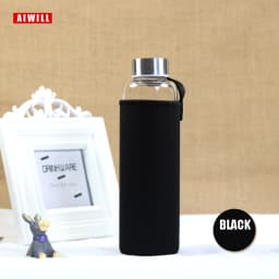 AIWILL Hot Selling Glass Sport Water Bottle With Protective Bag 280ml / 360ml / 550ml Fruit Outdoor Bike Bottles High Quality