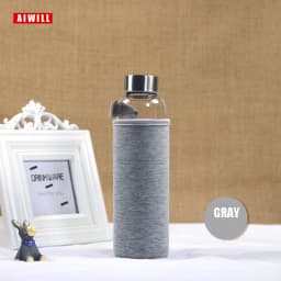 AIWILL Hot Selling Glass Sport Water Bottle With Protective Bag 280ml / 360ml / 550ml Fruit Outdoor Bike Bottles High Quality