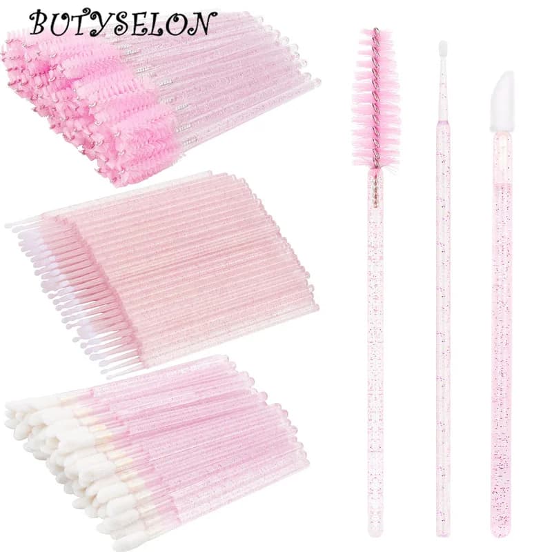 200pcs Eyelash Extension Supplies Set Disposable Lash Spoolies Brushes Eyelashes Micro Brush Mascara Wand Lipstick Applicator
