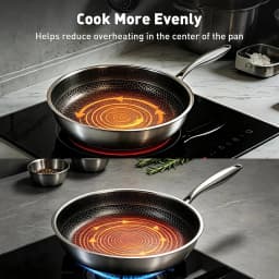 LMETJMA Stainless Steel Frying Pan Nonstick Honeycomb Fry Pan With Lid Induction Ceramic Electric Gas Cooktops Compatible KC0480