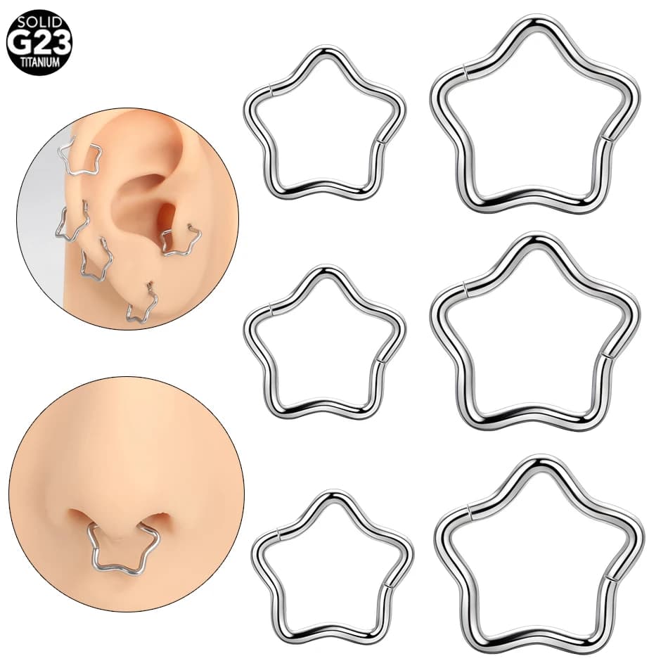 1PC Titanium Star Daith Earring Conch Helix Septum Piercing Clicker Segment Nose Ring Helix Rook Ear Piercings Women Jewelry 16G