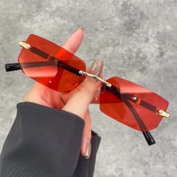 Luxury Rimless Business Rectangle Gradient Lenses Unisex Fashion Sunglasses Women Men Fashion Colored Lenses Metal Frame Glasses