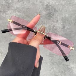 Luxury Rimless Business Rectangle Gradient Lenses Unisex Fashion Sunglasses Women Men Fashion Colored Lenses Metal Frame Glasses