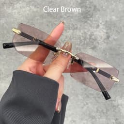 Luxury Rimless Business Rectangle Gradient Lenses Unisex Fashion Sunglasses Women Men Fashion Colored Lenses Metal Frame Glasses