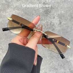 Luxury Rimless Business Rectangle Gradient Lenses Unisex Fashion Sunglasses Women Men Fashion Colored Lenses Metal Frame Glasses