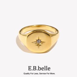 E.B.belle Aspect North Star Seal Ring Silver Color Waterproof 316L Stainless Steel Jewelry 18K Gold Plated Accessories