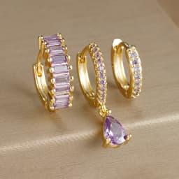 3PCS Colorful Cubic Zirconia Stainless Steel Hoop Earrings Set for Women Pendant Water Drop Earring Cartilage Piercing Jewelry