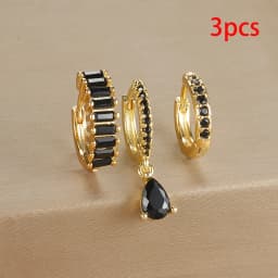 3PCS Colorful Cubic Zirconia Stainless Steel Hoop Earrings Set for Women Pendant Water Drop Earring Cartilage Piercing Jewelry