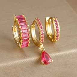 3PCS Colorful Cubic Zirconia Stainless Steel Hoop Earrings Set for Women Pendant Water Drop Earring Cartilage Piercing Jewelry