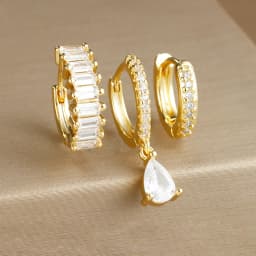 3PCS Colorful Cubic Zirconia Stainless Steel Hoop Earrings Set for Women Pendant Water Drop Earring Cartilage Piercing Jewelry