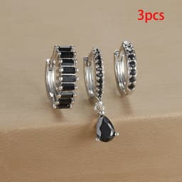 3PCS Colorful Cubic Zirconia Stainless Steel Hoop Earrings Set for Women Pendant Water Drop Earring Cartilage Piercing Jewelry