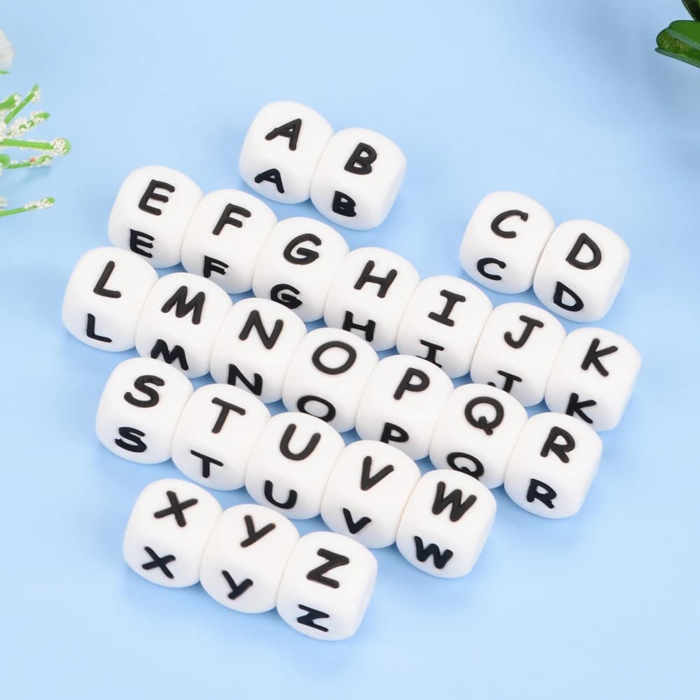 LOFAC 10pcs/lot silicone English Alphabet Beads Pacifier Chain DIY Alphabet Beads 12MM Silicone Alphabet Beads Bracelet Necklace