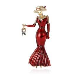 Red Black Pretty Lady Fashion Brooch Enamel Pins Jewelry for Women Bags Hats