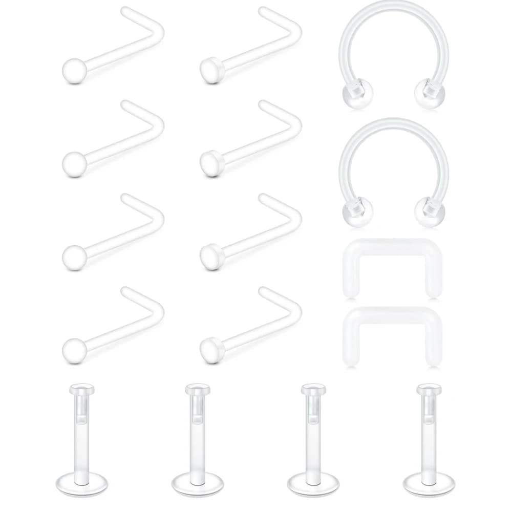 1-16PCS Clear Nose Rings Clear Nose Studs for Work Surgery Plastic 16g 20g Earrings Sports Clear Cartilage Lip Piercing Retainer