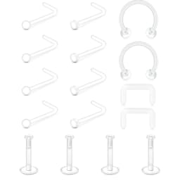 1-16PCS Clear Nose Rings Clear Nose Studs for Work Surgery Plastic 16g 20g Earrings Sports Clear Cartilage Lip Piercing Retainer