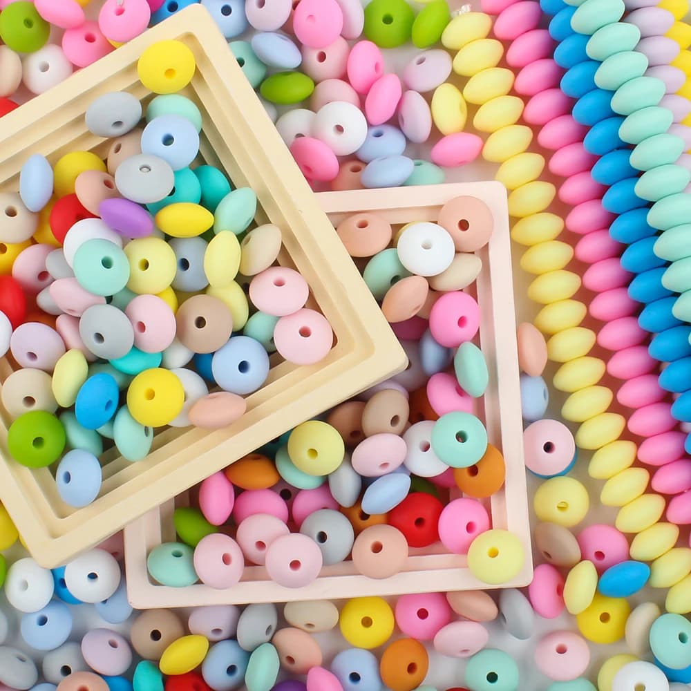 20/50/100pcs 12mm Silicone Beads Lentil Focal Spacer Beads for Jewelry making Pen DIY Pacifier Clips Chain Bracelet Necklace