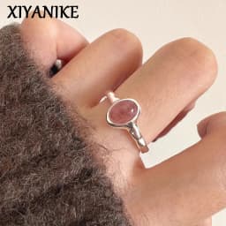 XIYANIKE Korean Oval Pink Crystal Cuff Finger Rings For Women Girl Sweet Fashion New Jewelry Friend Gift Party Anillos Mujer