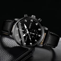 5PCS/Set Men's Business Watches Fashion Arabic Dial Leather Band Quartz Watch Bracelets Set(Without Box)