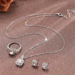 Luxury Square Zircon Crystal Earring Necklace Ring 3 Piece Set for Women Silver Color Princess Bride Wedding Banquet Jewelry Set