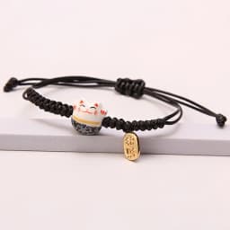Simple Ceramic Lucky Cat Braided Bracelet for Women Men Multicolor Cute Animal Hand-Knitted Adjustable Bracelet Harajuku Jewelry
