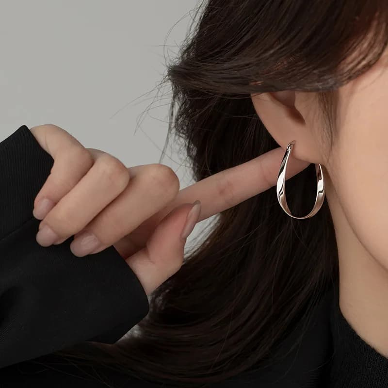 925 Sterling Silver hoop Korean geometric Earrings Simple Temperament Exquisite Hot Semale Sexy Jewelry Gift