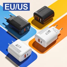 65W GaN USB Charger PD QC3.0 EU/US Plug Wall Charger Adapter For iPhone Samsung Xiaomi Phone Type C Fast Charging Power Adapter