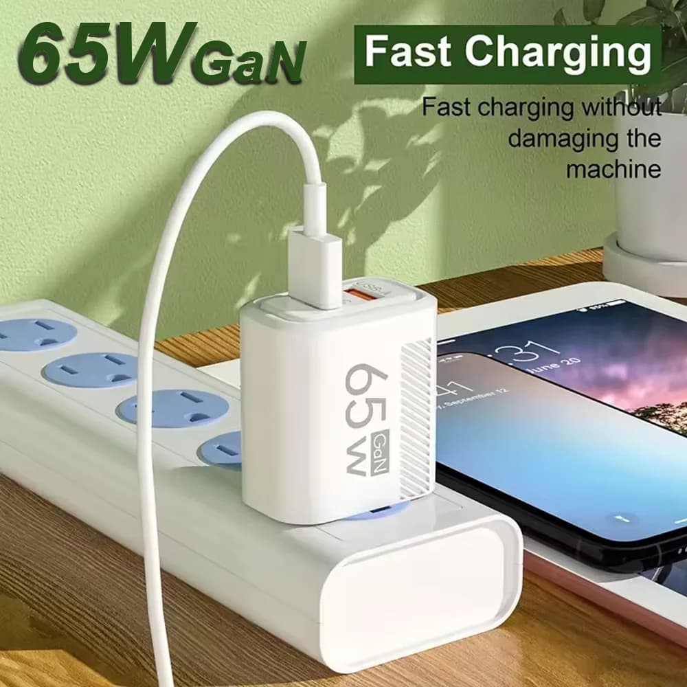 65W GaN USB Charger PD QC3.0 EU/US Plug Wall Charger Adapter For iPhone Samsung Xiaomi Phone Type C Fast Charging Power Adapter