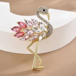 Trendy White Pink Crystal Flamingo Bird Brooches For Women Luxury Animal Inlaid Rhinestone Metal Brooch Pins Party Jewelry Gifts
