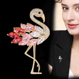 Trendy White Pink Crystal Flamingo Bird Brooches For Women Luxury Animal Inlaid Rhinestone Metal Brooch Pins Party Jewelry Gifts