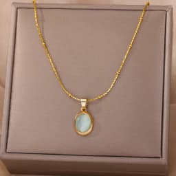 Fashion Stone Opal Oval Necklace For Women Stainless Steel Gold Color Oval Stone Pendant Necklace Wedding Aesthetic Jewelry Gift