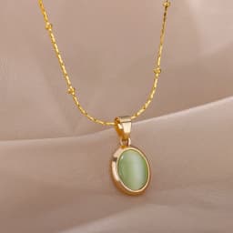 Fashion Stone Opal Oval Necklace For Women Stainless Steel Gold Color Oval Stone Pendant Necklace Wedding Aesthetic Jewelry Gift