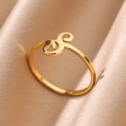 Initial Letter Rings For Women Gold Color Stainless Steel A-Z Letter Adjustable Ring Aesthetic Wedding Christmas Jewelry Gift