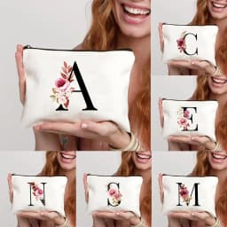 26 Letters Flower Makeup Bag Printed Bridesmaid Wedding Gift Graduation Teacher's Day Gift Storage Bag Travel Perfume Side Bag
