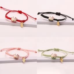 Simple Ceramic Lucky Cat Braided Bracelet for Women Cute Animal Kitten Hand-woven Adjustable Bangles Party Harajuku Jewelry Gift
