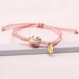 Simple Ceramic Lucky Cat Braided Bracelet for Women Cute Animal Kitten Hand-woven Adjustable Bangles Party Harajuku Jewelry Gift