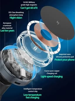 Cooler Magnetic Wireless Car Charger LED Light Air Outlet Phone Holder for iPhone 16/15/14/13 Pro Max Fast Charging Station