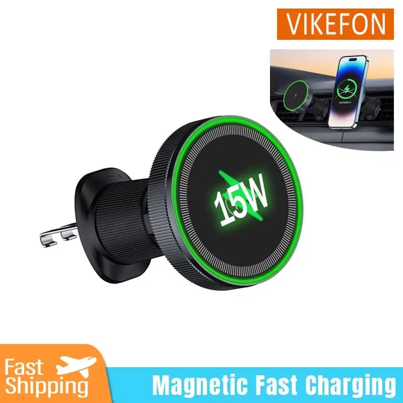 Cooler Magnetic Wireless Car Charger LED Light Air Outlet Phone Holder for iPhone 16/15/14/13 Pro Max Fast Charging Station