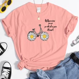 Women's Tshirt Daisy Bike Personalized Text T-Shirts Crewneck Vintage Short Sleeve Tops Korean Style Solid Color Women Tshirt