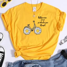 Women's Tshirt Daisy Bike Personalized Text T-Shirts Crewneck Vintage Short Sleeve Tops Korean Style Solid Color Women Tshirt