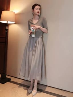 French fashion senior sense half skirt women's summer small A-line silk skirt thin high waist knitted slimming long skirt