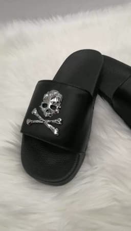 Summer Fashion Men's Leather Slippers Couple Beach Shoes Skull Sandals Slippers Antiskid Open Toe Flip Flops Big Size Slides