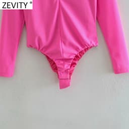 Zevity New Women Sexy V Neck Solid Color Slim Bodysuits Lady Chic High Street Back Zipper Club Party Playsuits Rompers LS9857
