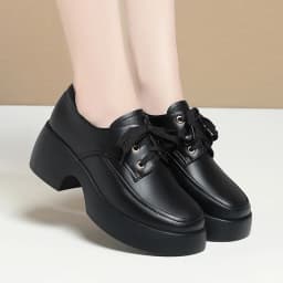 2024 Elegant Versatile Lace Up Comfortable Soft Leather Shoes Woman New Retro Thick Sole High Heel Casual Single Shoes