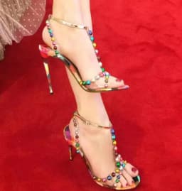 Colorful Bauble-Studded High Heel Sandals Rainbow Studs T-Strap Sandals Women Summer Shoes Embellished Bead PVC Women Sandals