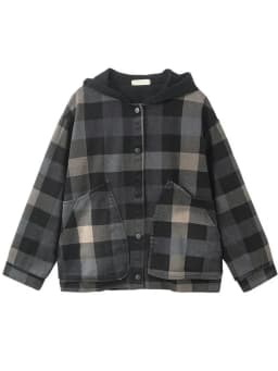 Amax luluE 2025 New Autumn Style Plaid Printed Jackets Hooded Woman Pockets Vintage Clothing Ladies Loose Casual Buttons Coats