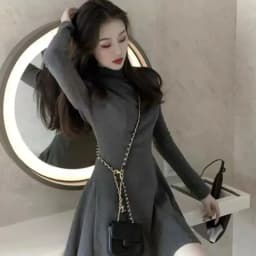 Xpqbb Women Elegant Waist-Tight Mini Dress 2025 Autumn Winter Long Sleeve Slim Dresses Woman Korean Fashion Party Pleated Dress
