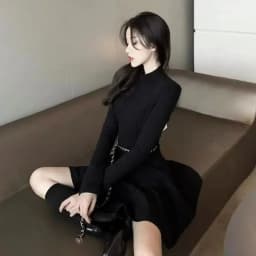 Xpqbb Women Elegant Waist-Tight Mini Dress 2025 Autumn Winter Long Sleeve Slim Dresses Woman Korean Fashion Party Pleated Dress