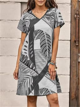 2023 Summer Pullover Short Sleeve Women's New Dress Fashion Plus-Size Dress Casual Loose V-Neck Ladies Summer Print Party Dress