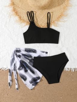 Girls Bikini Swimsuit 2026 New Solid Sling Bikinis Set Children Swimwear High Waist Three Piece Beach Bathing Suit Kids Swimming
