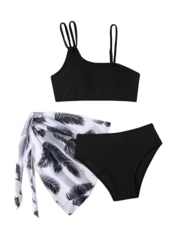 Girls Bikini Swimsuit 2026 New Solid Sling Bikinis Set Children Swimwear High Waist Three Piece Beach Bathing Suit Kids Swimming